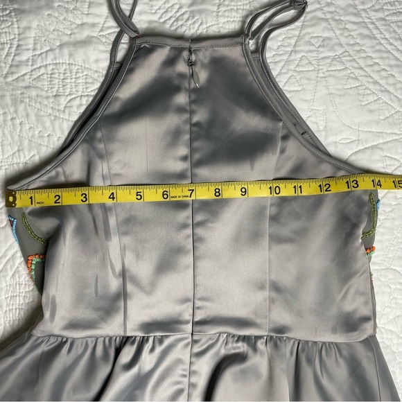BEBE Beaded Satin Top Peplum Gray Satin Y2K Sleeveless Camisole Size S Halter - Picture 13 of 13